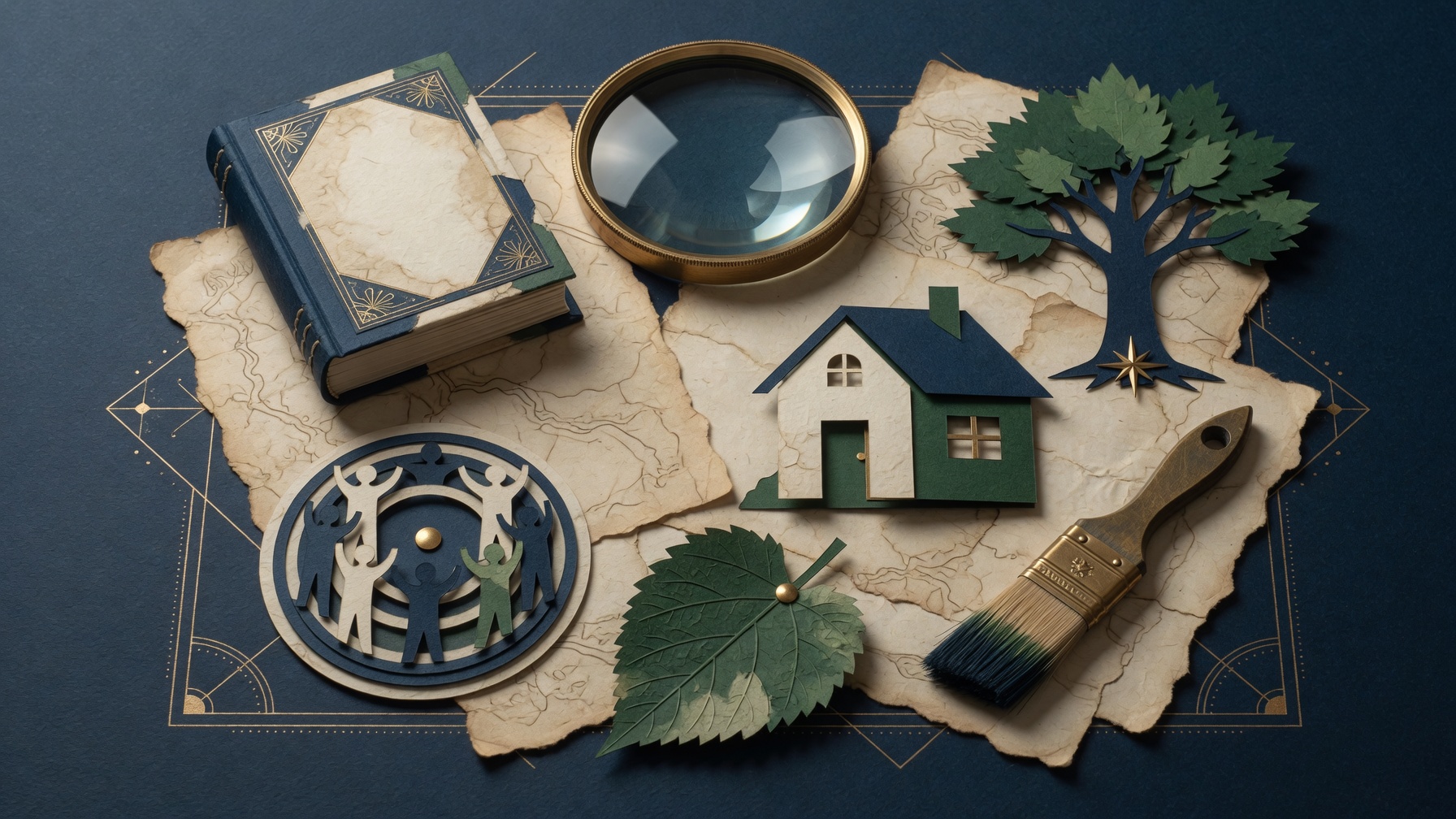 Editorial cause lens with neutral community-theme objects