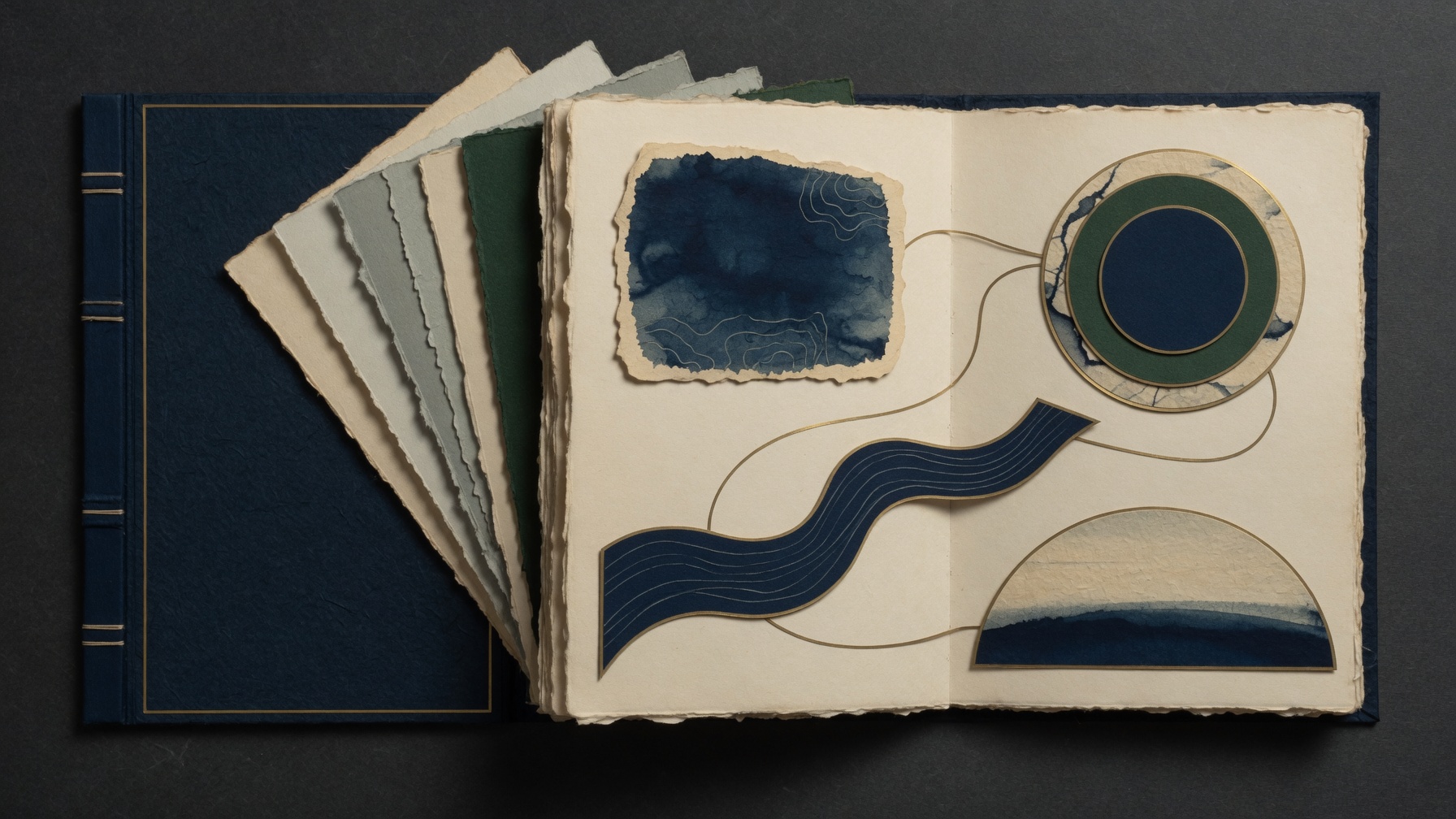 Open folio with abstract purpose and outcome panels