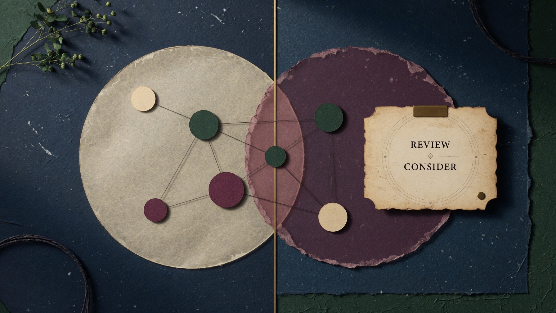 Overlapping paper circles representing relationships and review